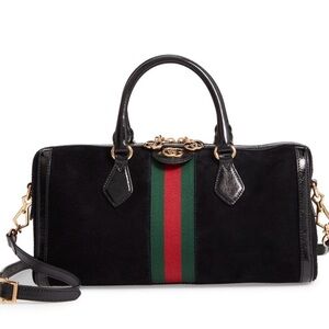 Gucci Black Suede Boston Bag top handle/Crossbody